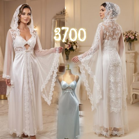 طقم لانجري حريري أبيض