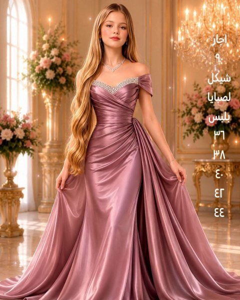 فستان سهرة وردي